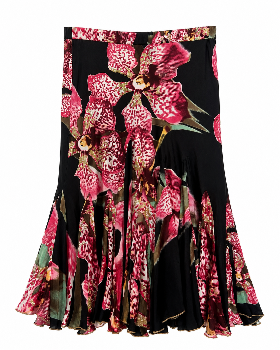 Roberto Cavalli Orchid Print Silk Skirt, F/W 2004