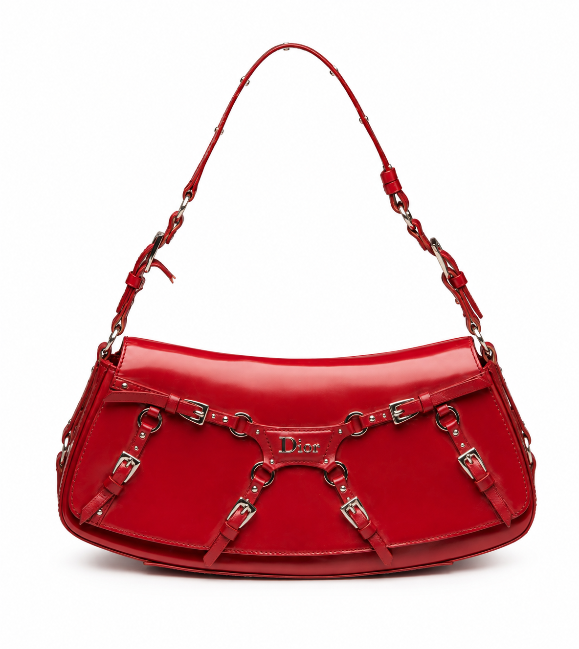 Christian Dior by John Galliano Red Bondage Leather Shoulder Bag, 2003