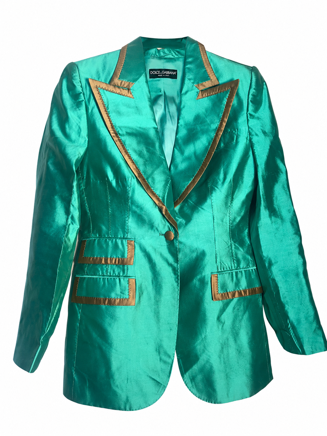 Dolce & Gabbana S/S 2020 Metallic Aqua Silk Blazer