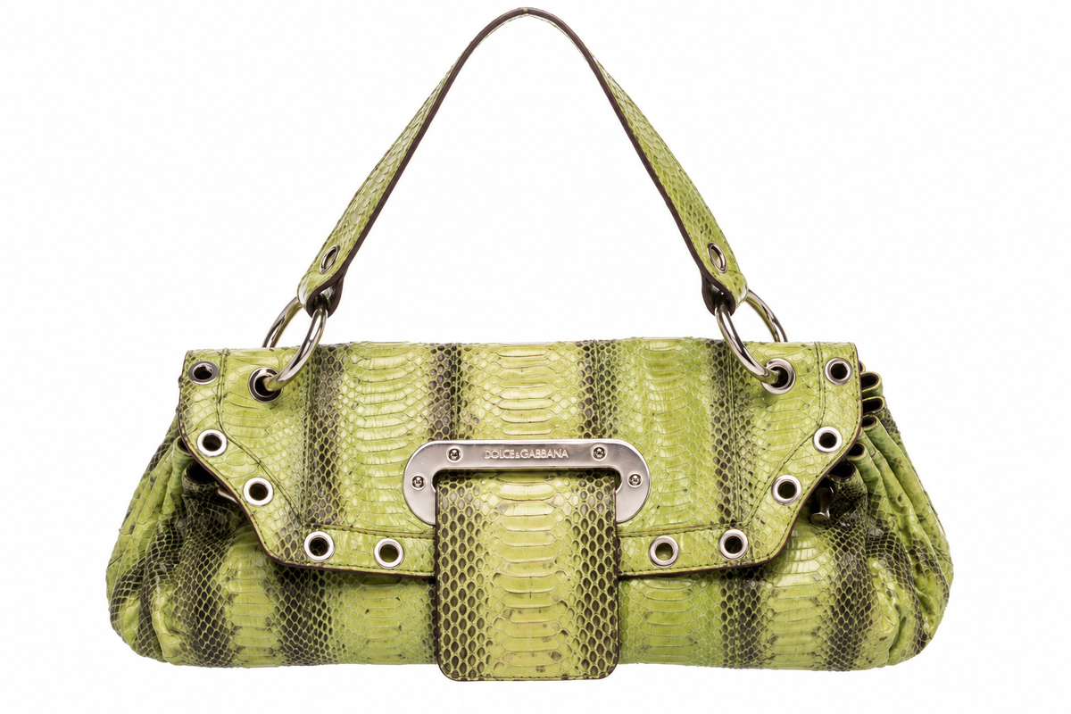 Dolce & Gabbana Early 2000s Lime Green Snakeskin Bag