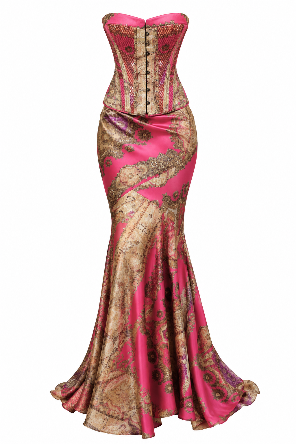 Roberto Cavalli F/W 2004 Pink Paisley Corset & Mermaid Skirt Set