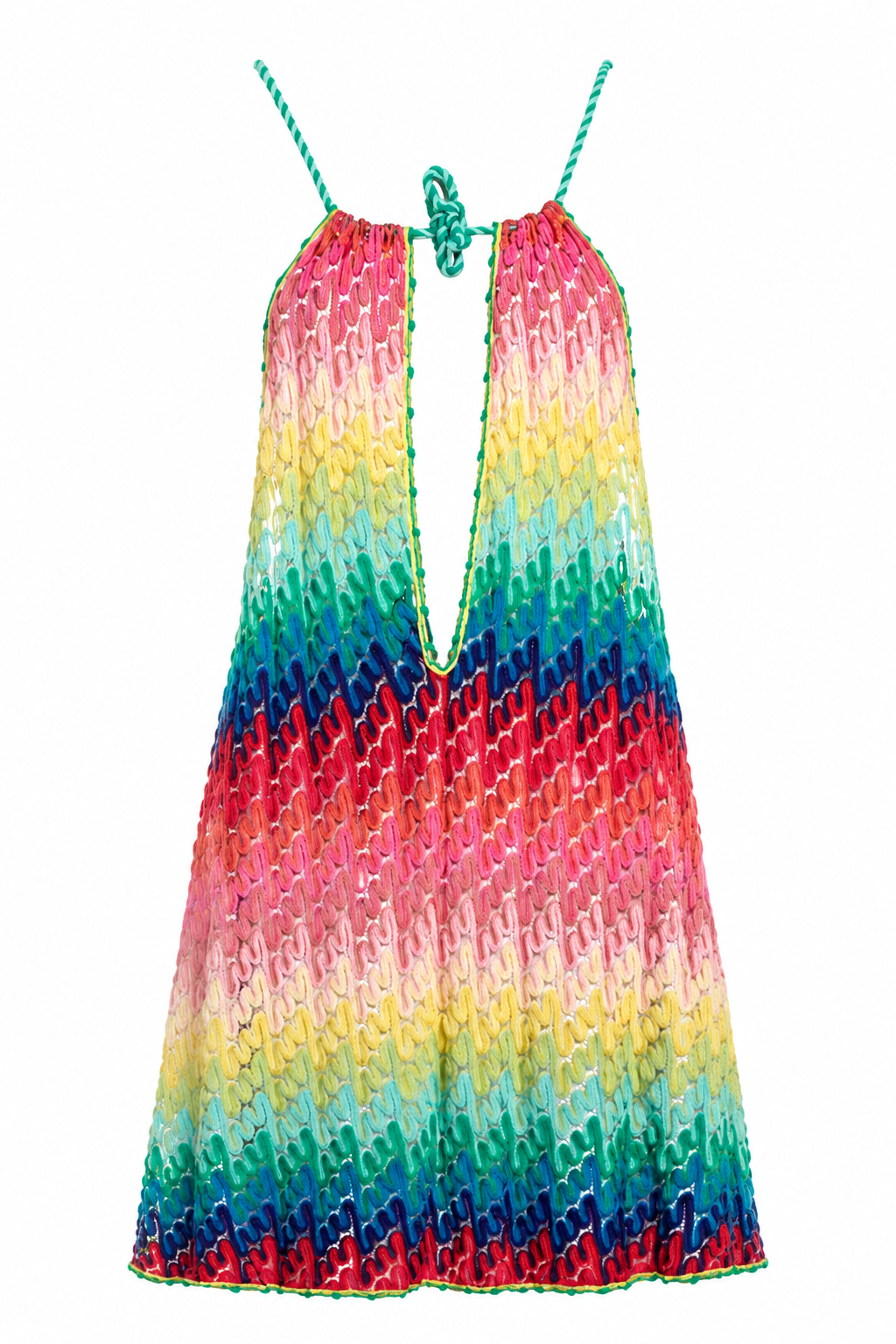 Missoni Mare Multicolor Knit Plunging Halter Mini Dress