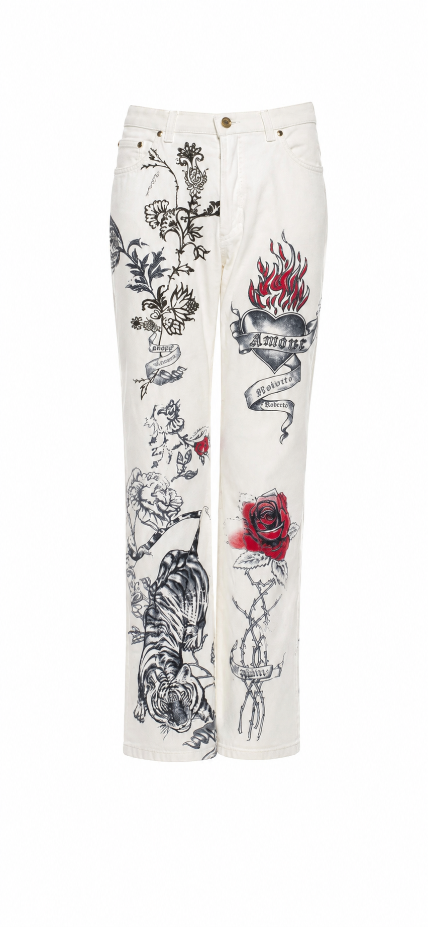 Roberto Cavalli S/S 2003 Tiger Mon Amour Tattoo Print Jeans