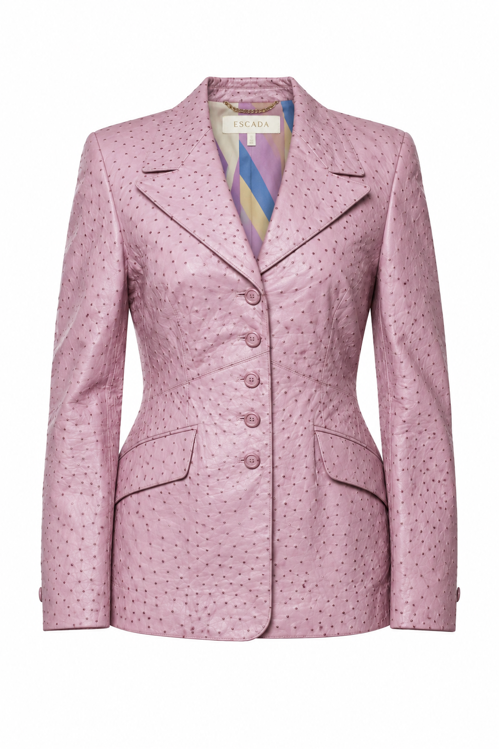 Escada Lavender Ostrich-Embossed Lambskin Leather Blazer