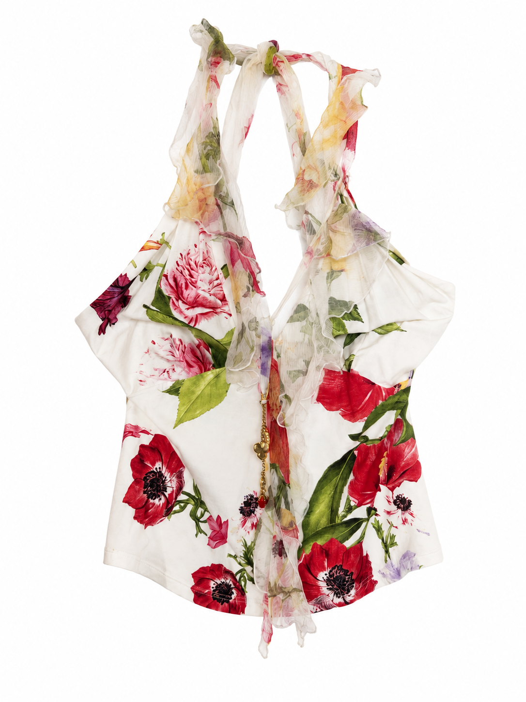 Roberto Cavalli S/S 2005 Floral Print Ruffled Halter Top