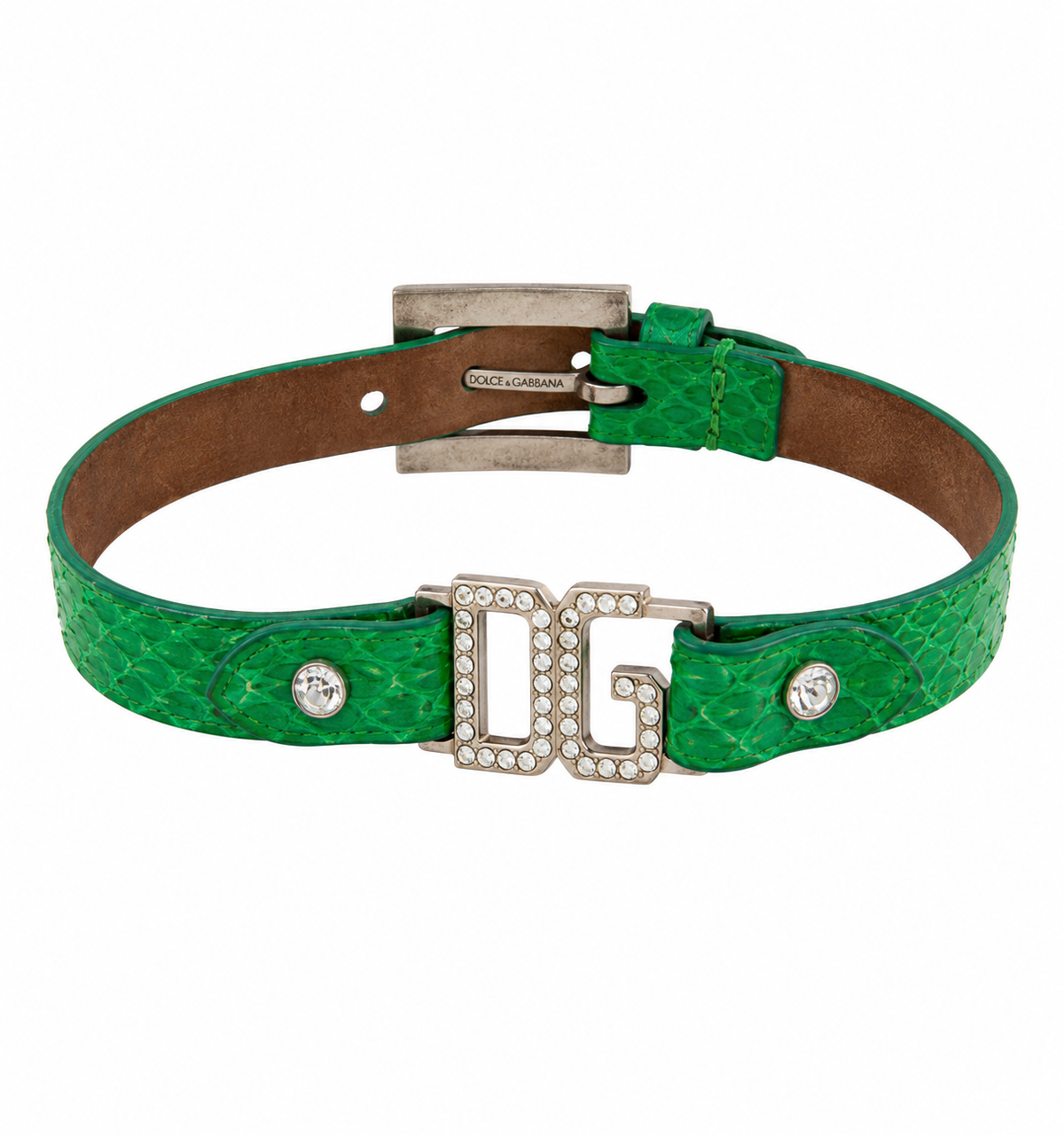 Dolce & Gabbana Green Snakeskin Crystal DG Choker