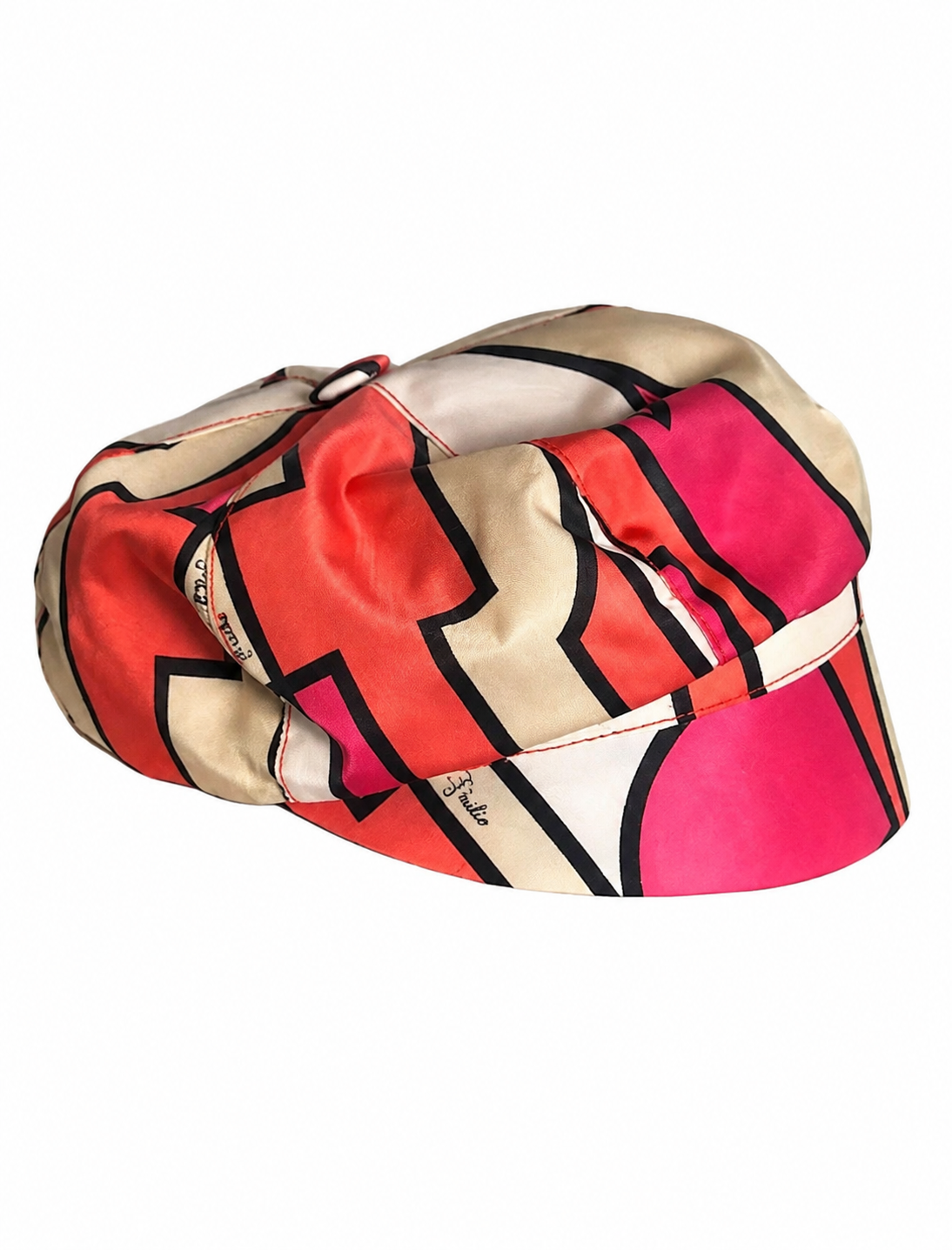 Emilio Pucci Pink Geometric Print Vintage Newsboy Cap